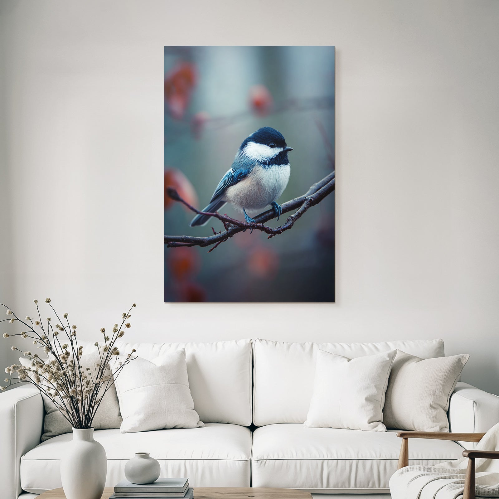 Vogel Auf Einem Zweig Dunkelblau Und Weiss Plumage
