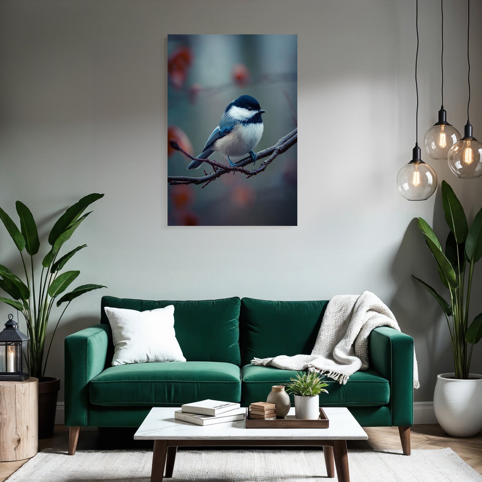 Vogel Auf Einem Zweig Dunkelblau Und Weiss Plumage