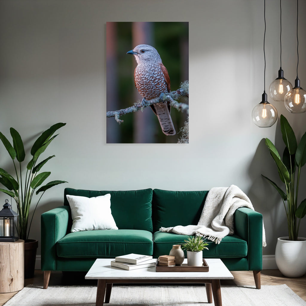 Vogel Auf Einem Zweig Mit Graün Und Rotbraunen Federn