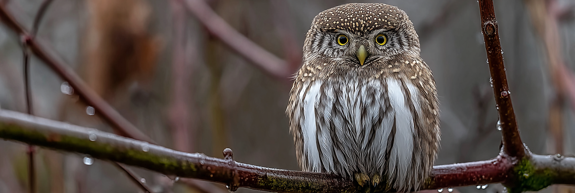 Kauz Auf Einem Zweig Naturaufnahme Mit Wassertropfen | Voegel | Tiere