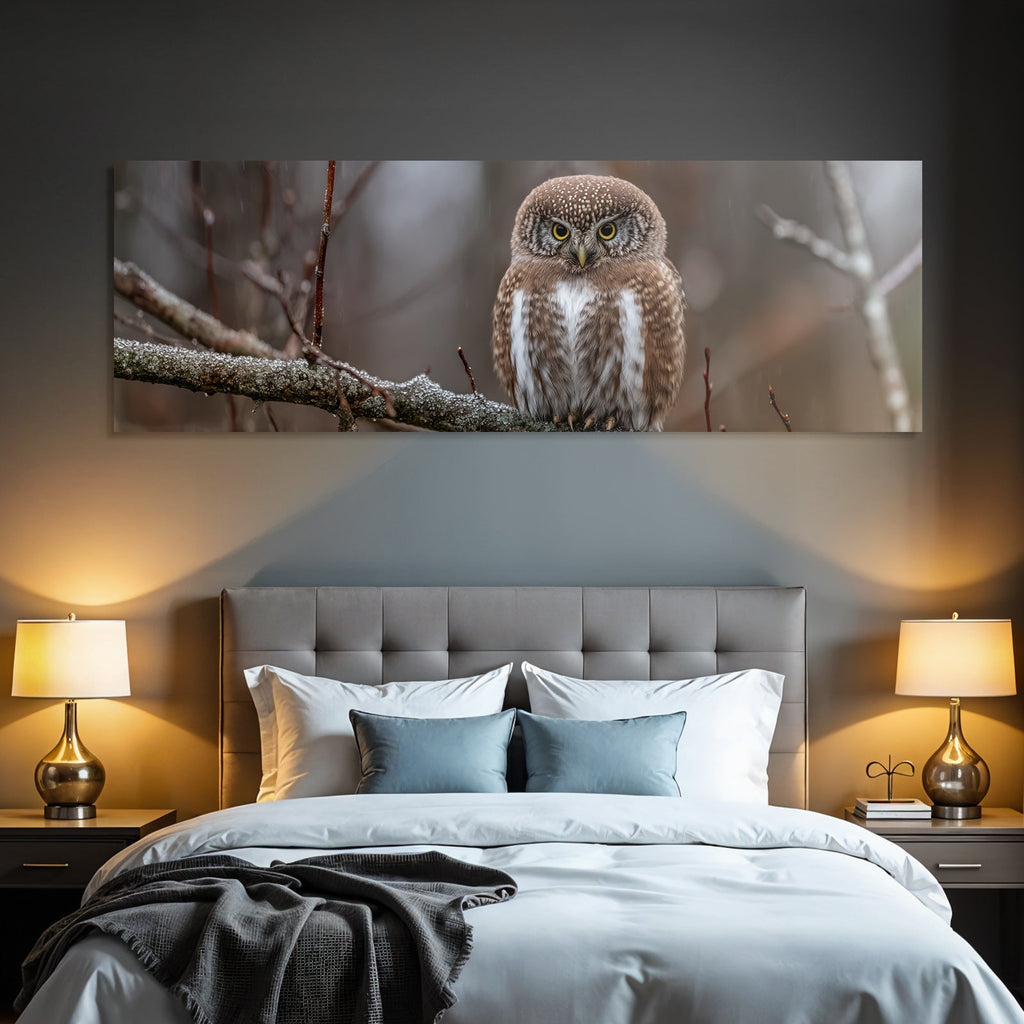 Owl Perched On Branch Moody Weather Nature Scene