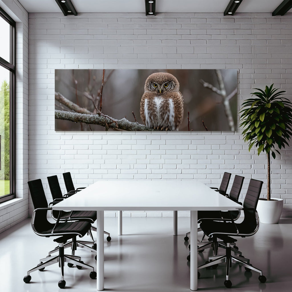 Owl Perched On Branch Moody Weather Nature Scene