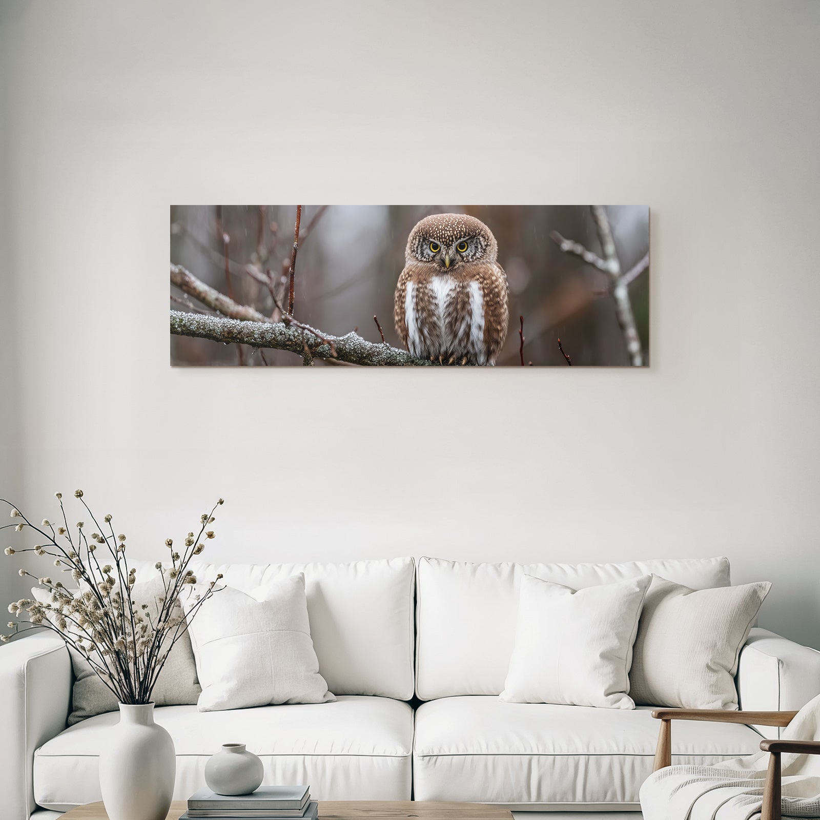Owl Perched On Branch Moody Weather Nature Scene