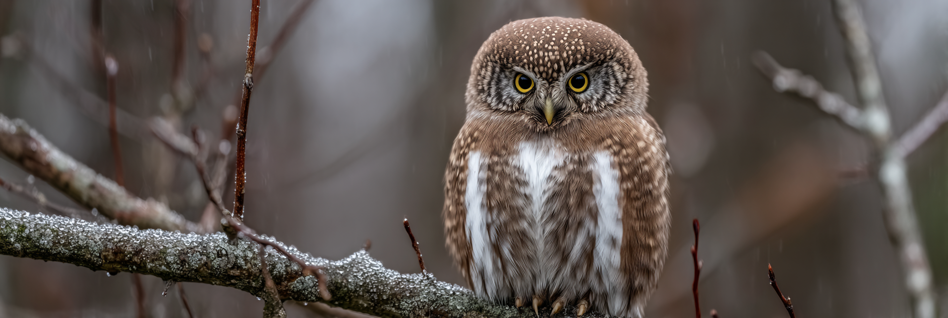 Owl Perched On Branch Moody Weather Nature Scene | Voegel | Tiere