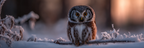 Schneelandschaft Owl Frostbedeckte Zweige Gelbe Augen Sonnenschein | Voegel | Tiere