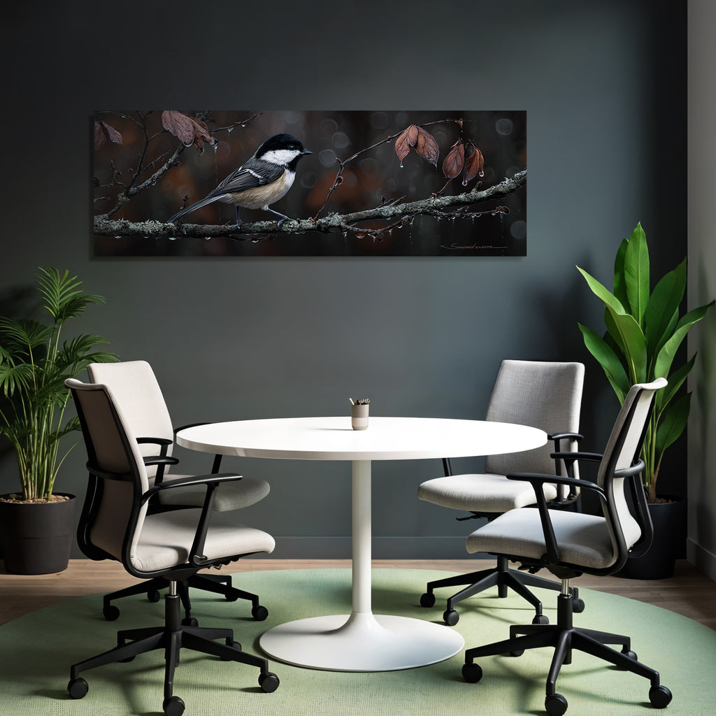 Vogel Auf Einem Zweig Mit Blatt Und Wassertropfen