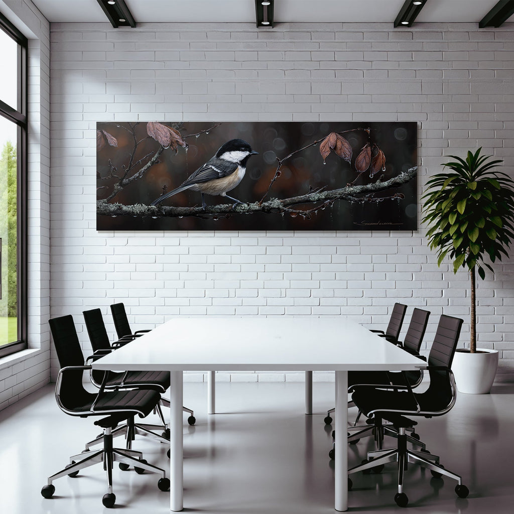 Vogel Auf Einem Zweig Mit Blatt Und Wassertropfen