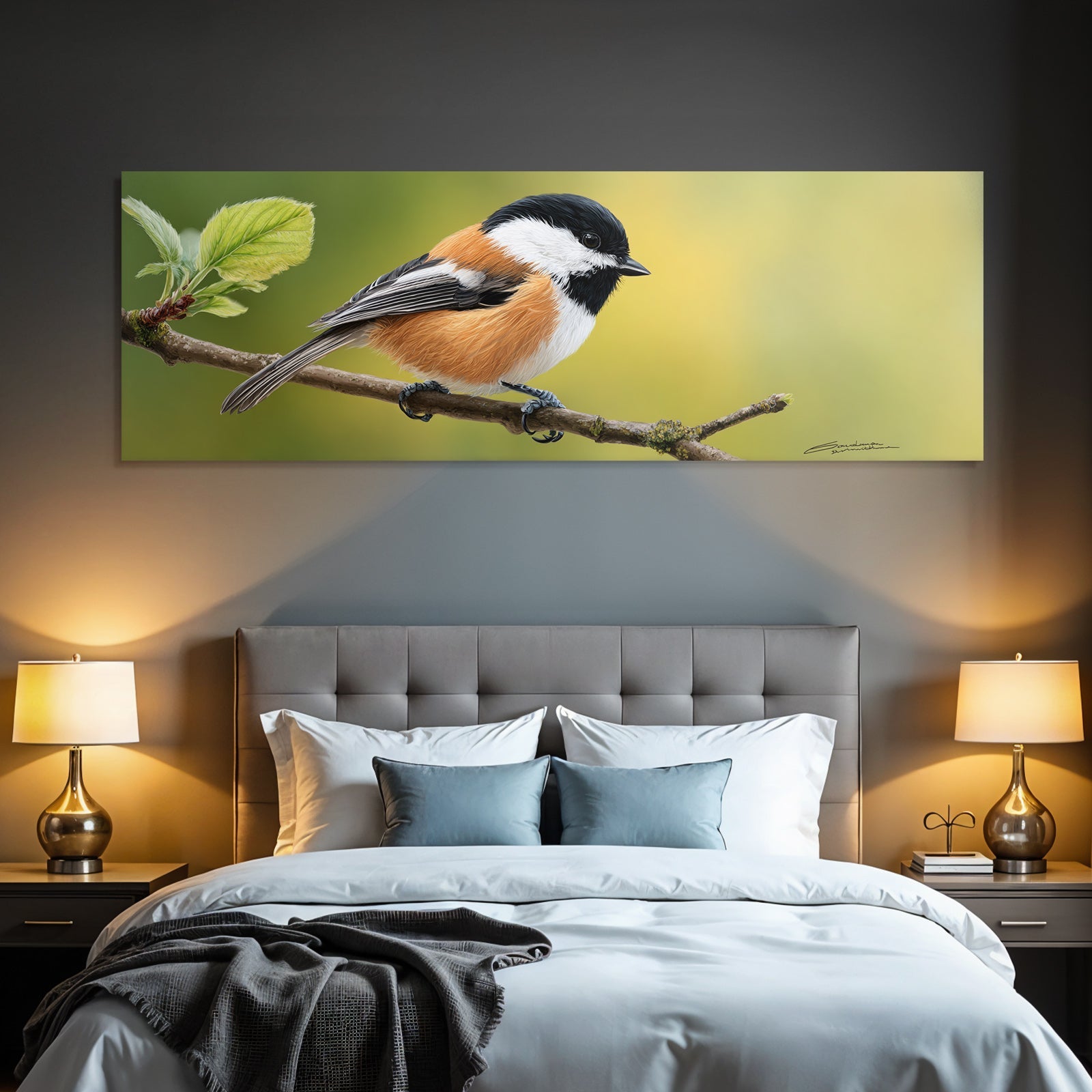 Vogel Auf Einem Zweig Mit Bunten Federn Hintergrund Unscharf