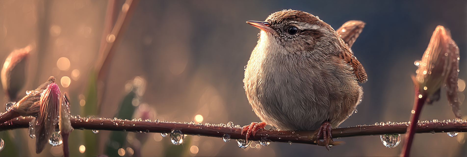 Vogel Auf Einem Zweig Mit Wassertropfen Im Warmen Licht | Voegel | Tiere
