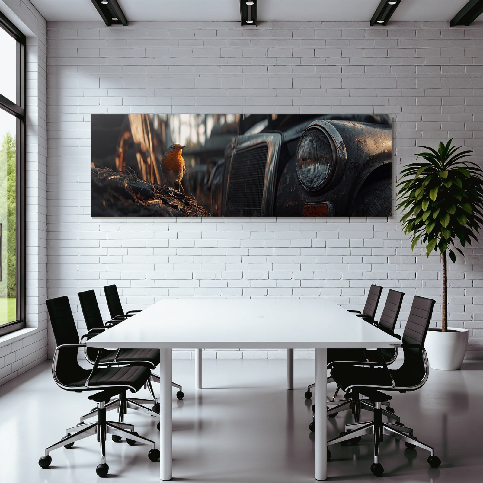 Vogel Auf Stamm Mit Auto Im Hintergrund Natur Reclaiming Gebiet