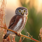 Eule Auf Einem Zweig Mit Gelben Augen Und Speckled Federkleid | Voegel | Tiere