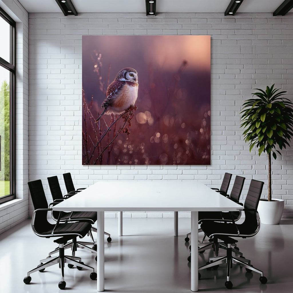 Eule Auf Ast Dreamy Hintergrund Dämmerung