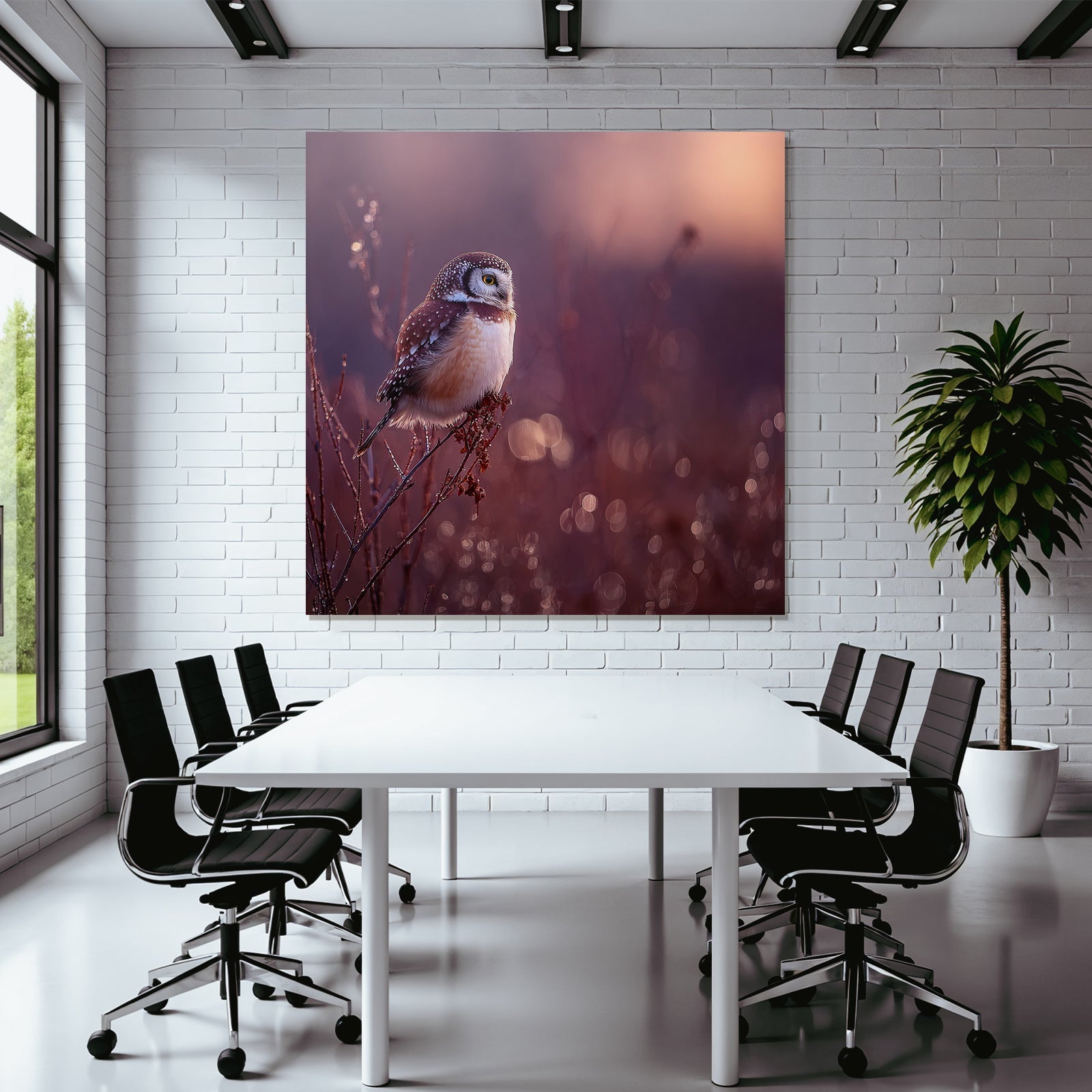Eule Auf Ast Dreamy Hintergrund Dämmerung