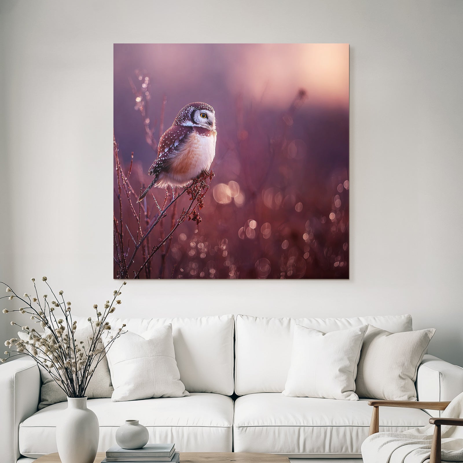 Eule Auf Ast Dreamy Hintergrund Dämmerung