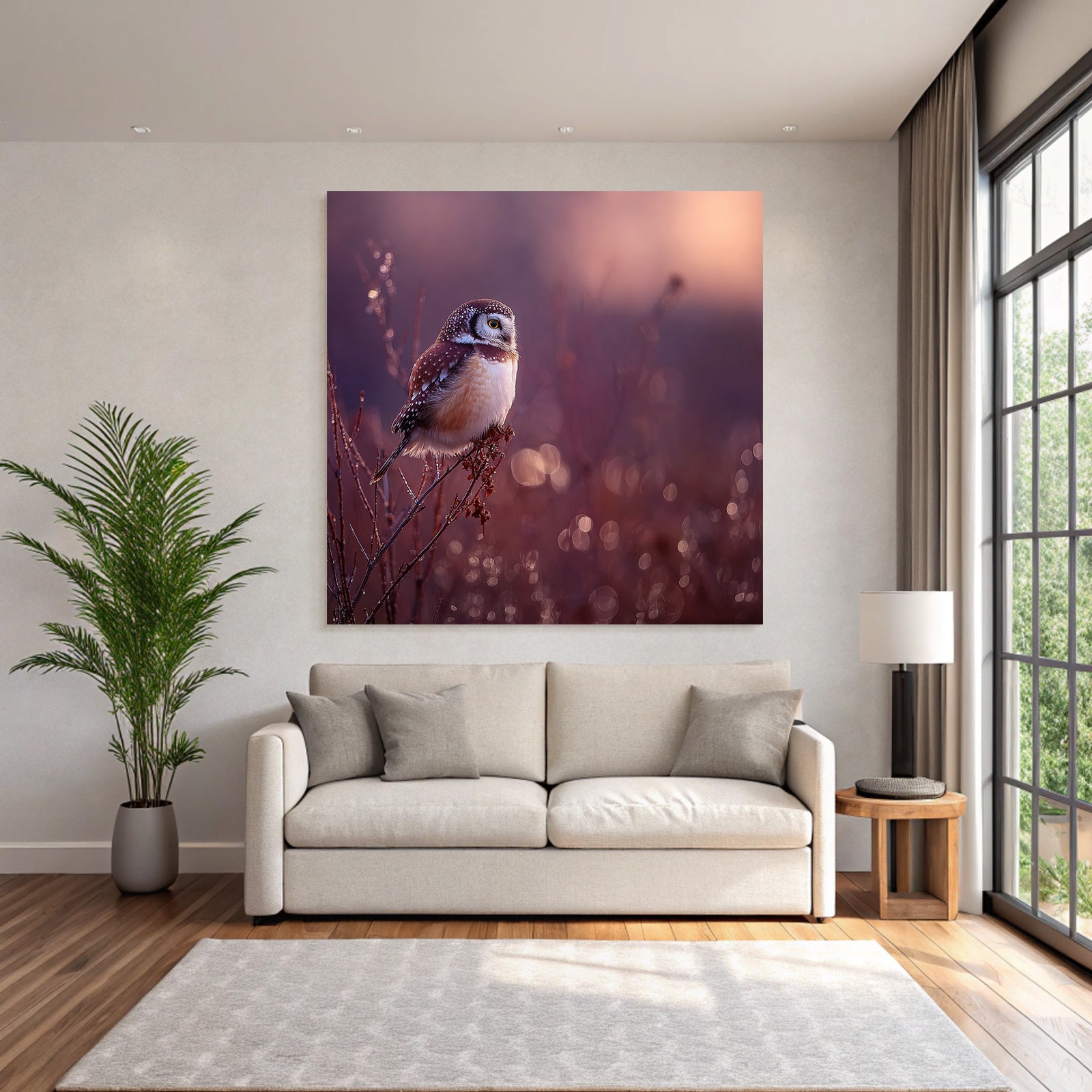 Eule Auf Ast Dreamy Hintergrund Dämmerung