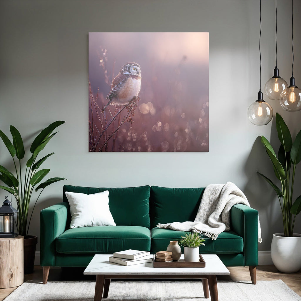 Eule Auf Ast Dreamy Hintergrund Dämmerung