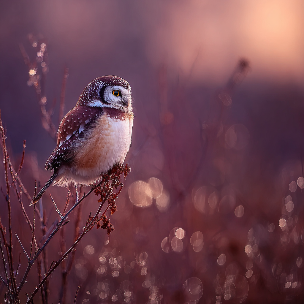 Eule Auf Ast Dreamy Hintergrund Dämmerung | Voegel | Tiere
