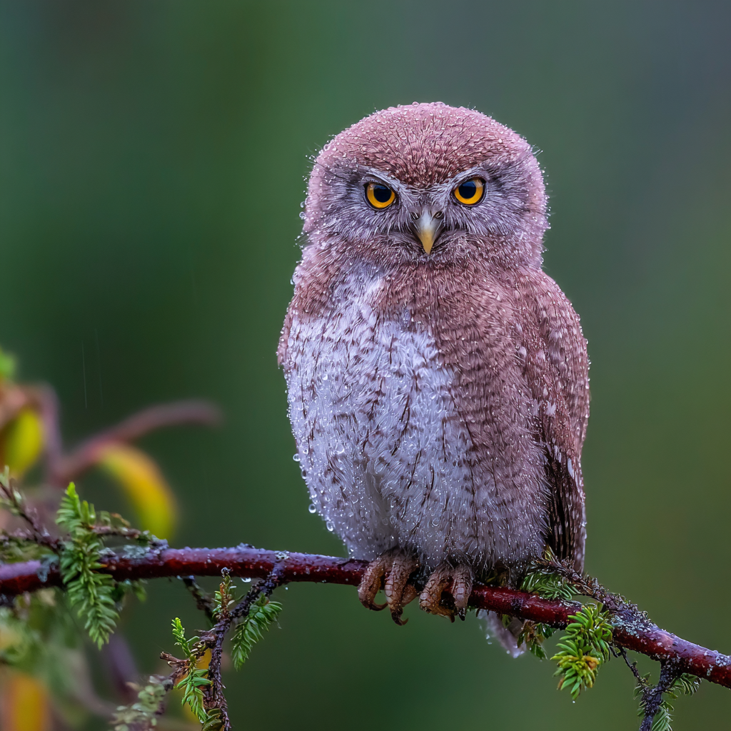Kleine Eule Am Zweig Regnerisch Unscharfer Hintergrund | Voegel | Tiere