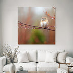 Little Owl on a Branch with Water Drops Serene Nature