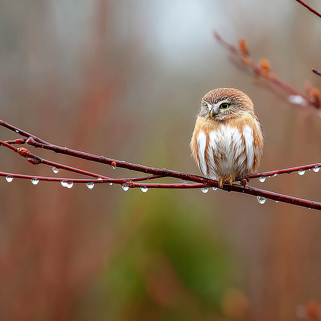 Kleiner Eule Auf Einem Zweig Mit Wassertropfen Serene Natur | Voegel | Tiere