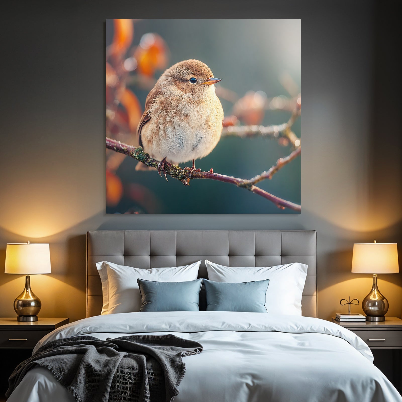 Kleiner Flaumiger Vogel Auf Einem Ast In Der Natur