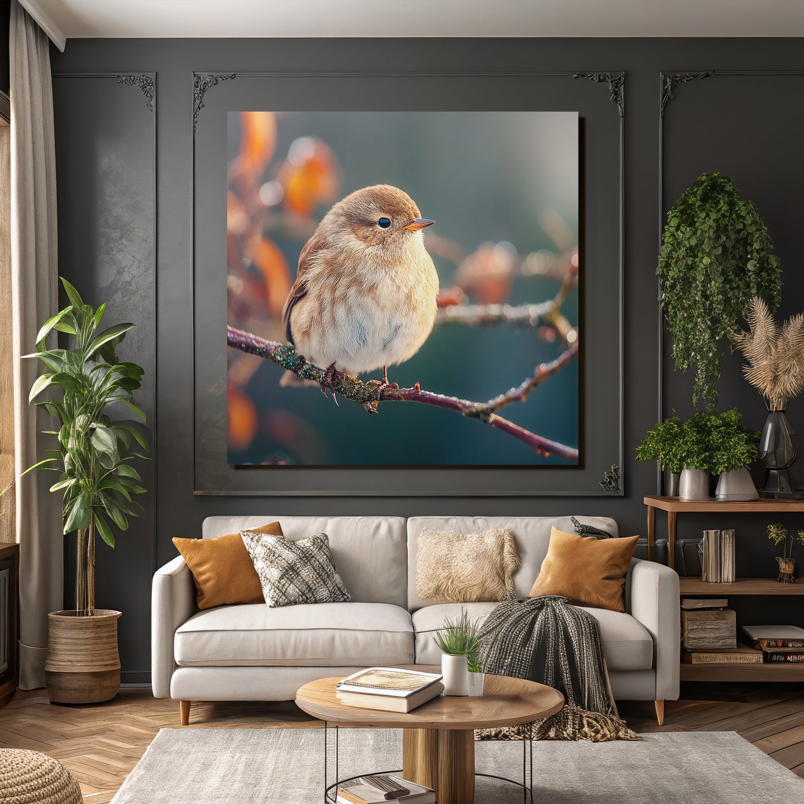 Kleiner Flaumiger Vogel Auf Einem Ast In Der Natur