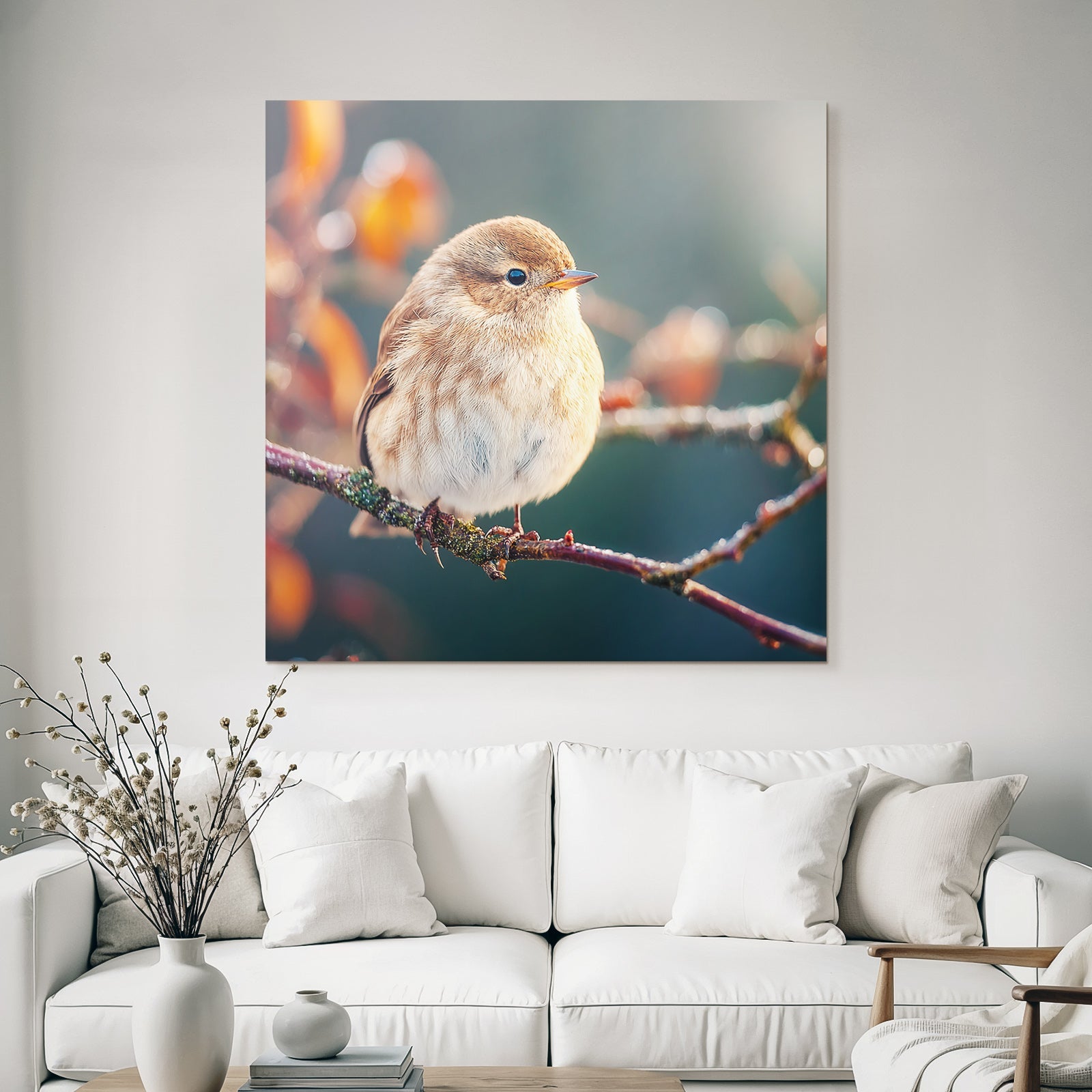 Kleiner Flaumiger Vogel Auf Einem Ast In Der Natur