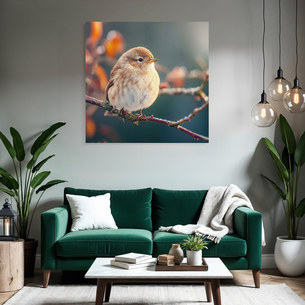 Kleiner Flaumiger Vogel Auf Einem Ast In Der Natur