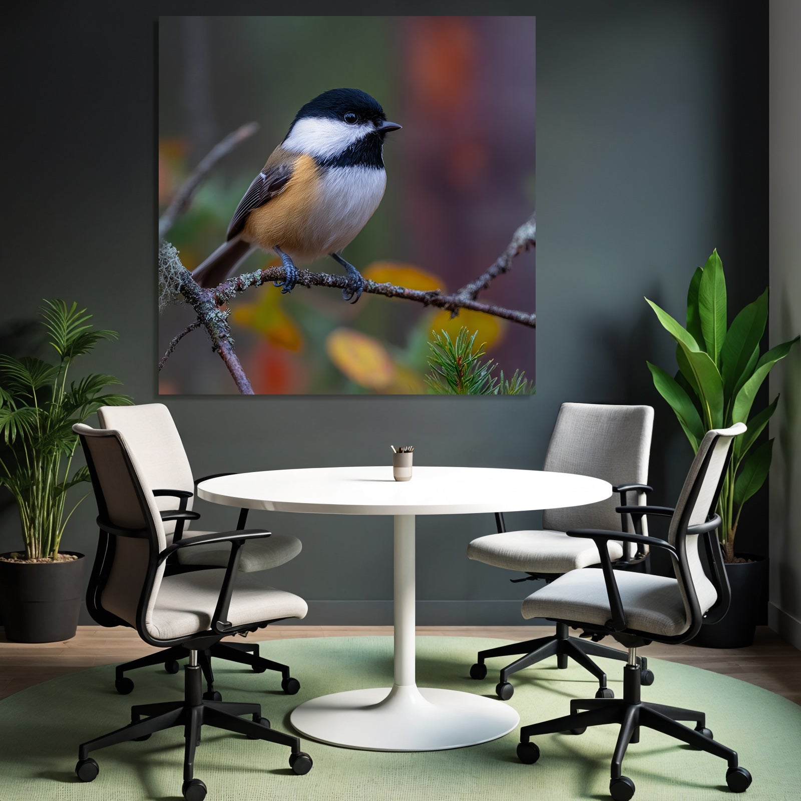 Kleiner Vogel Auf Ast Mit Schwarz Rot Gefiedert Hintergrund