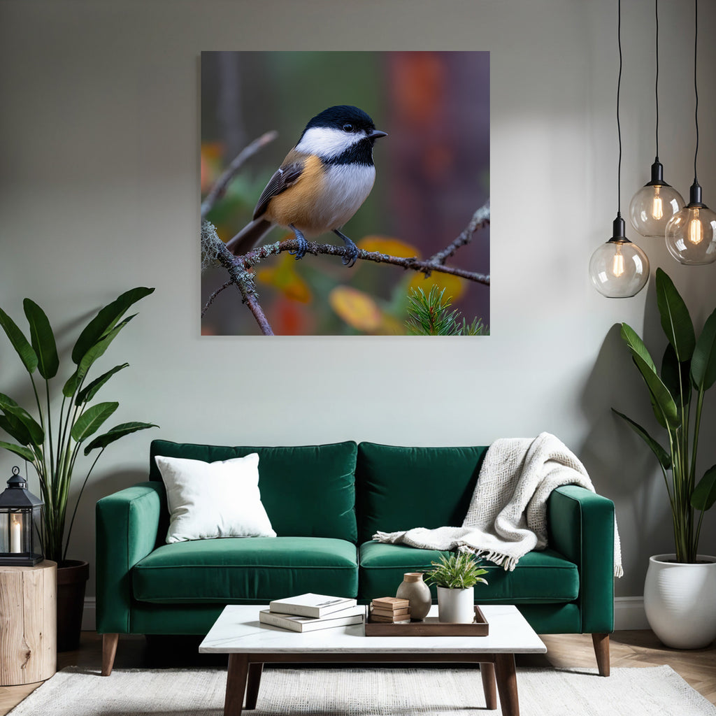 Kleiner Vogel Auf Ast Mit Schwarz Rot Gefiedert Hintergrund