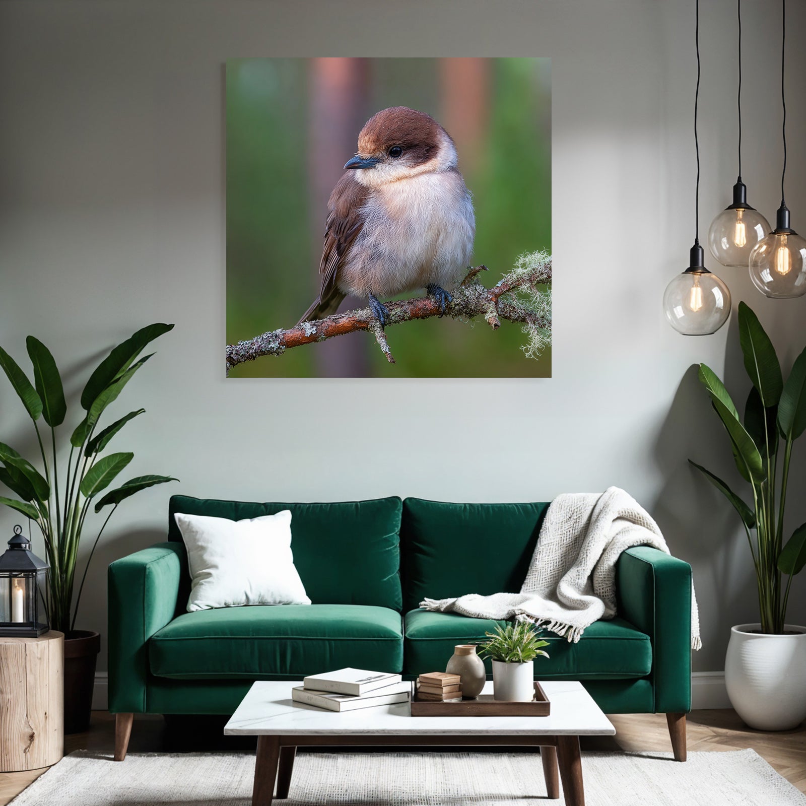 Kleiner Vogel Auf Einem Zweig Mit Braunem Hut Und Hellem Körper