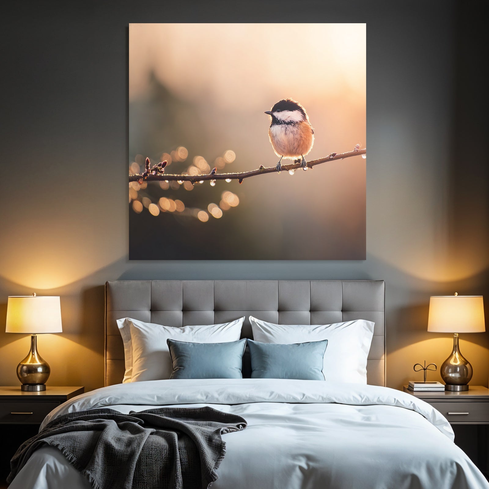 Kleiner Vogel Auf Einem Zweig Mit Weichem Licht Und Unscharfem Hintergrund