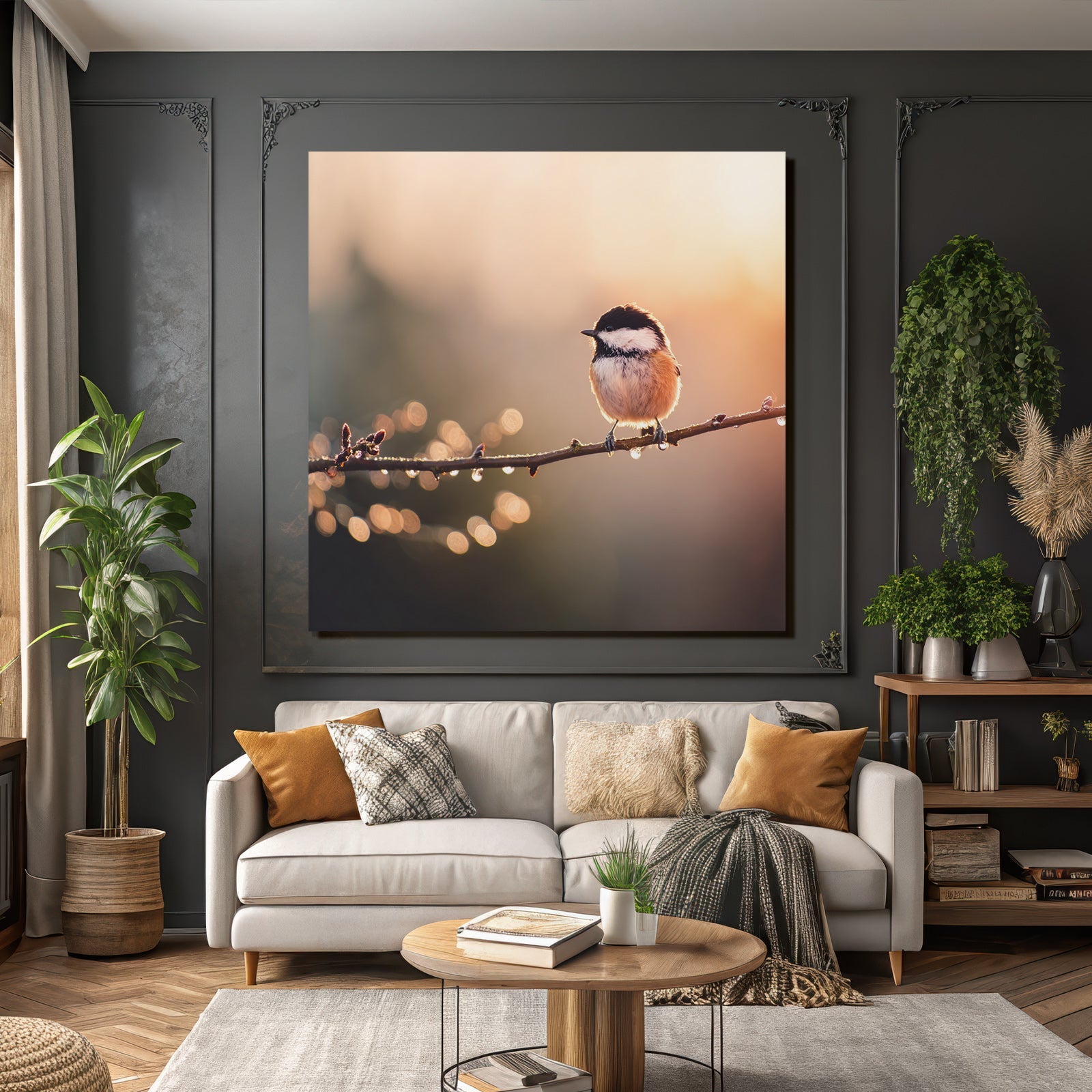 Kleiner Vogel Auf Einem Zweig Mit Weichem Licht Und Unscharfem Hintergrund