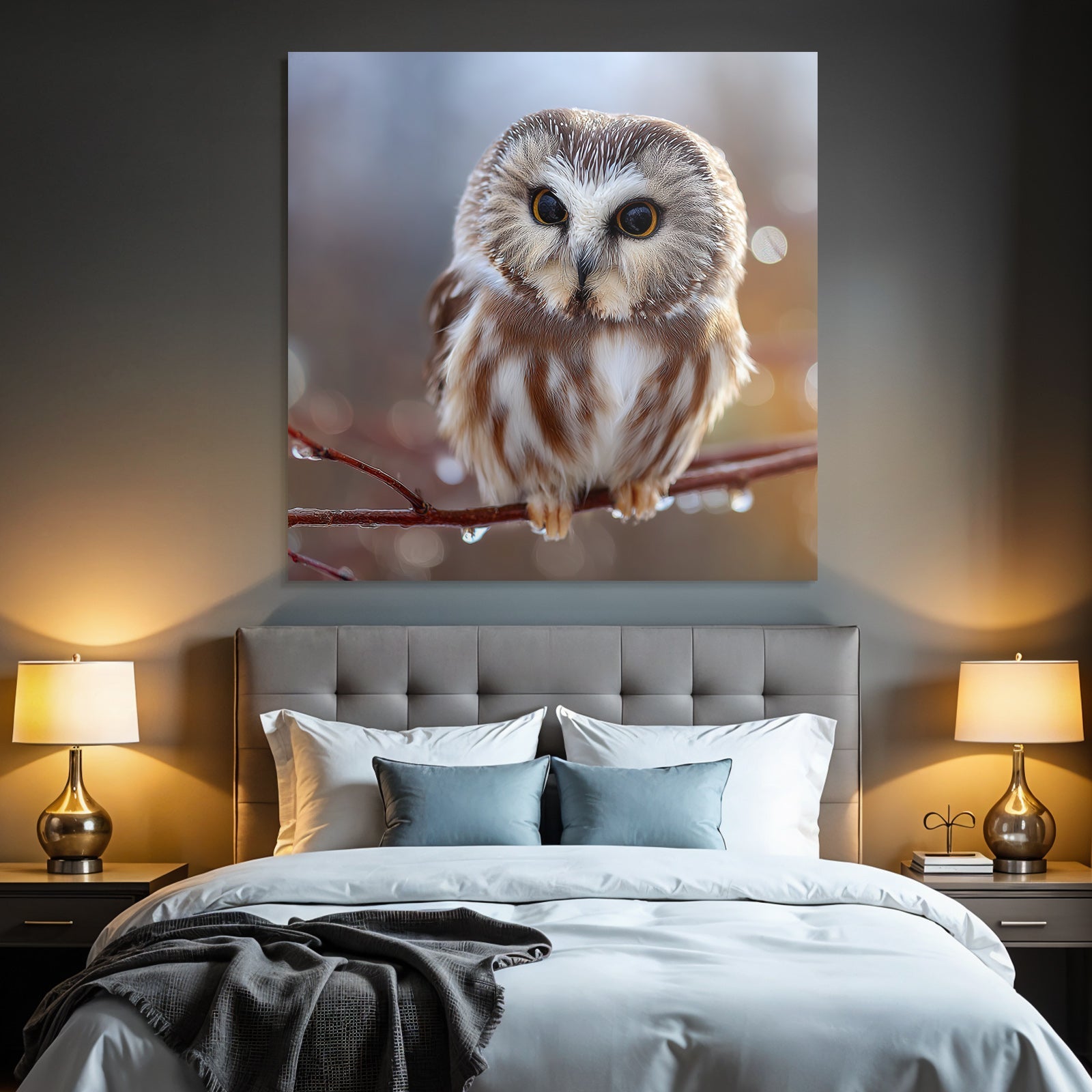 Owl Perched On Branch Natural Setting Blurred Background