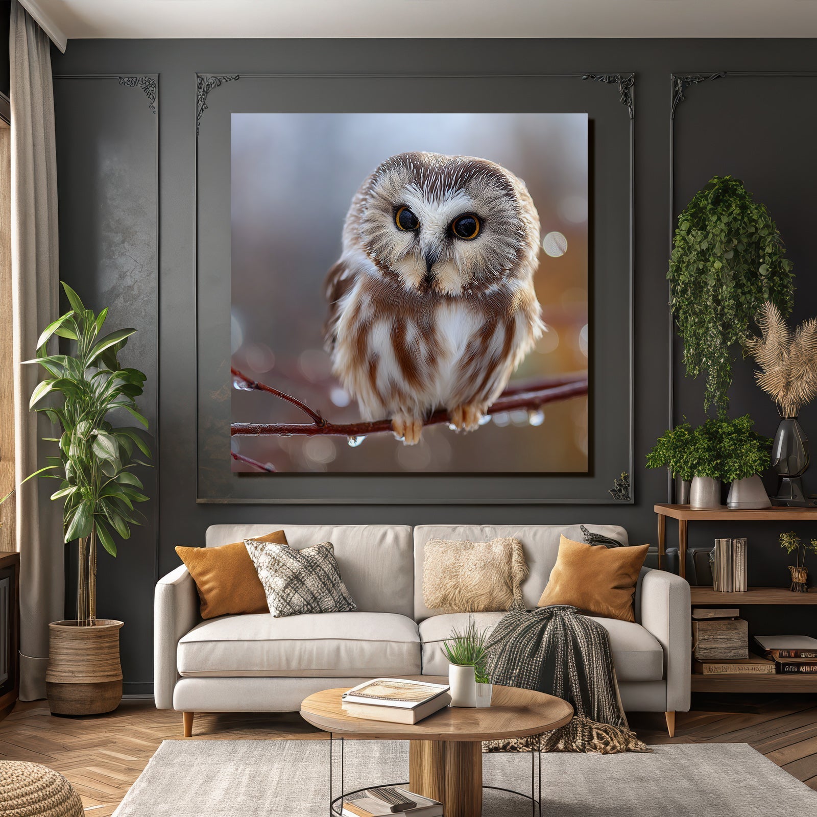 Owl Perched On Branch Natural Setting Blurred Background