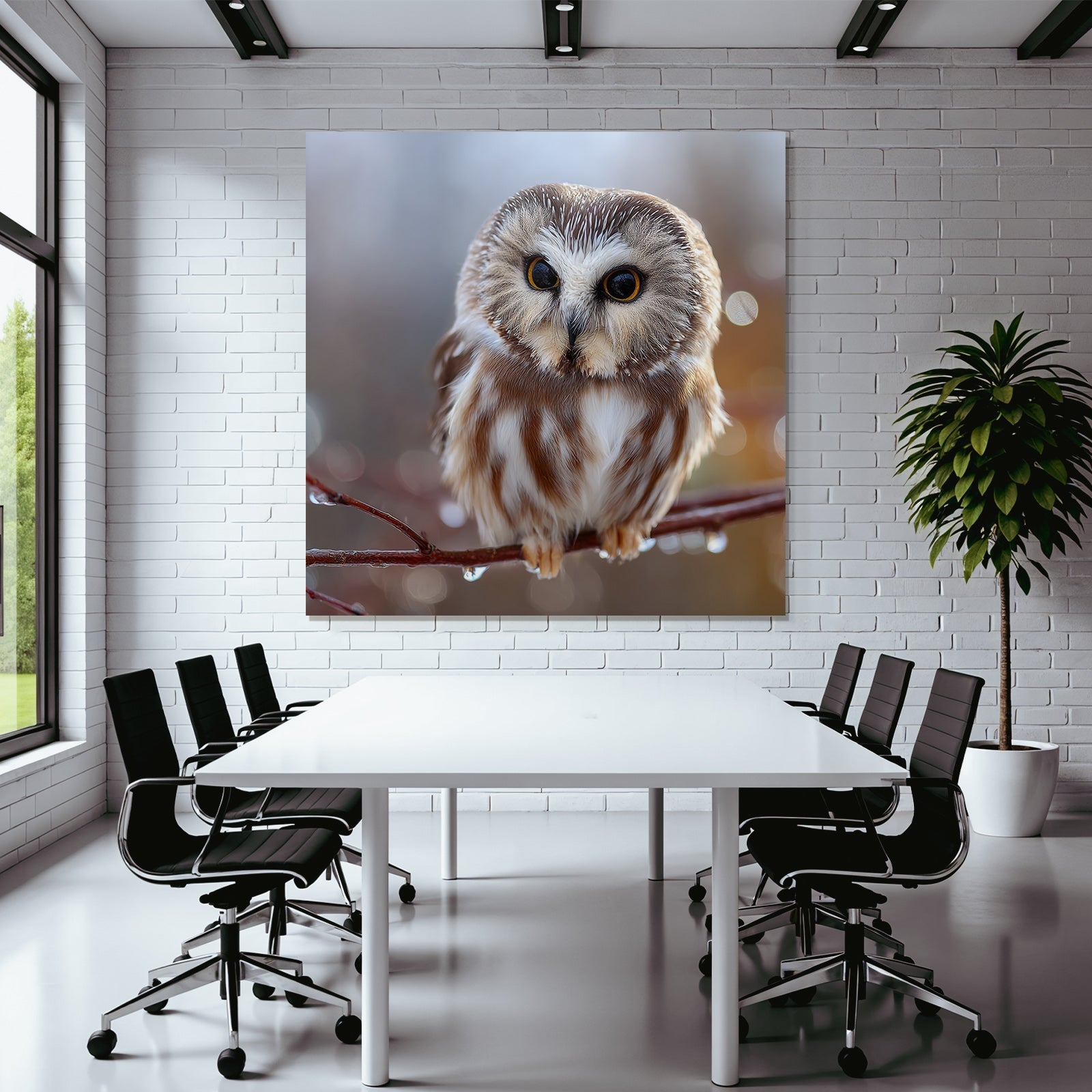 Owl Perched On Branch Natural Setting Blurred Background