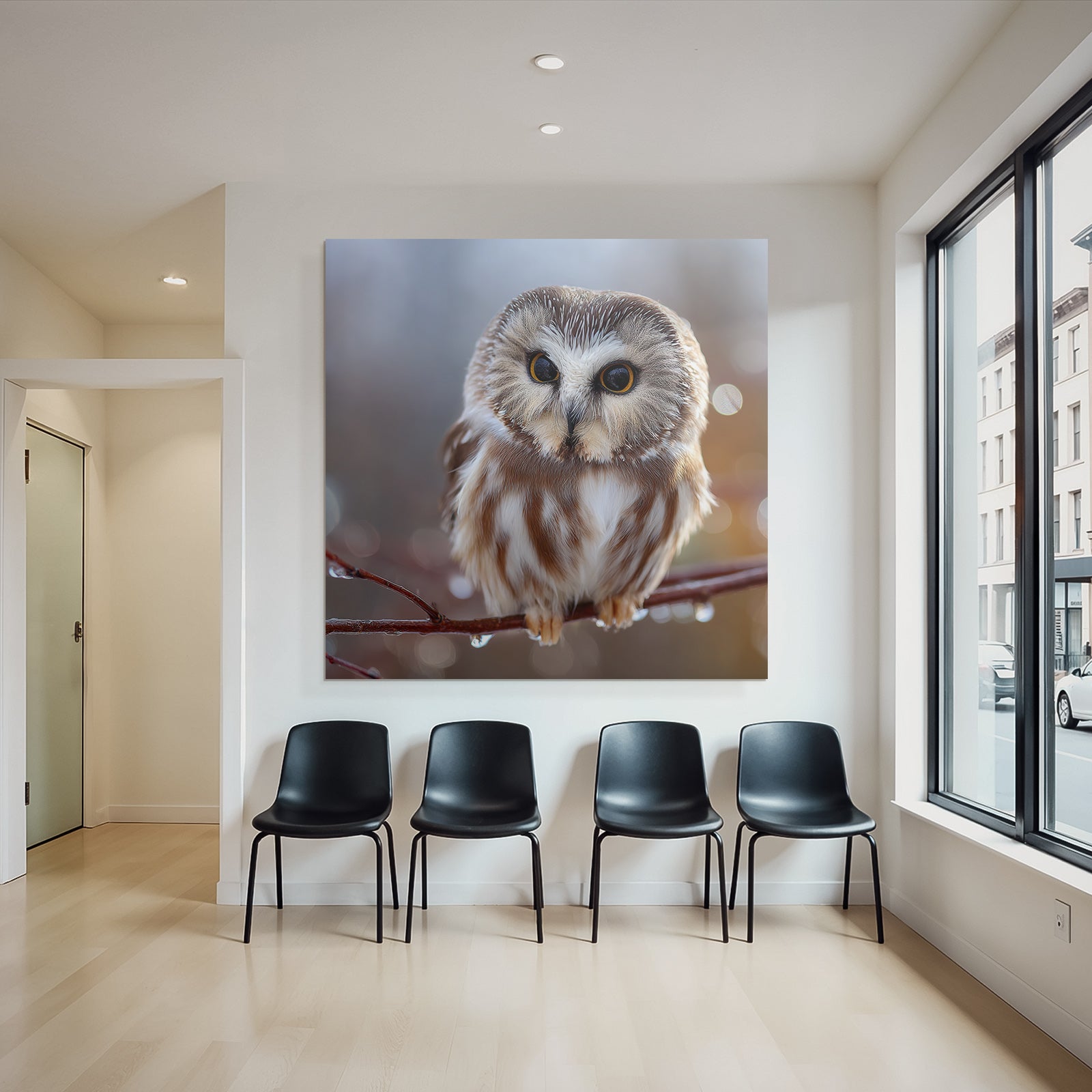 Owl Perched On Branch Natural Setting Blurred Background