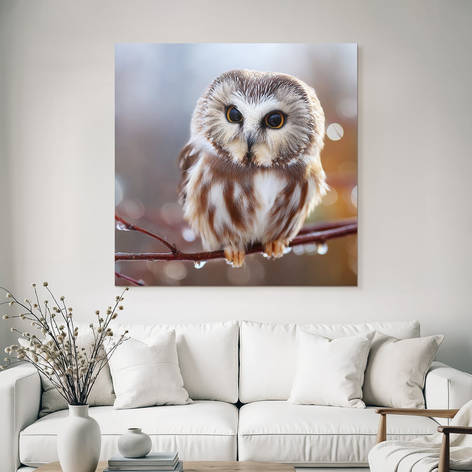 Owl Perched On Branch Natural Setting Blurred Background