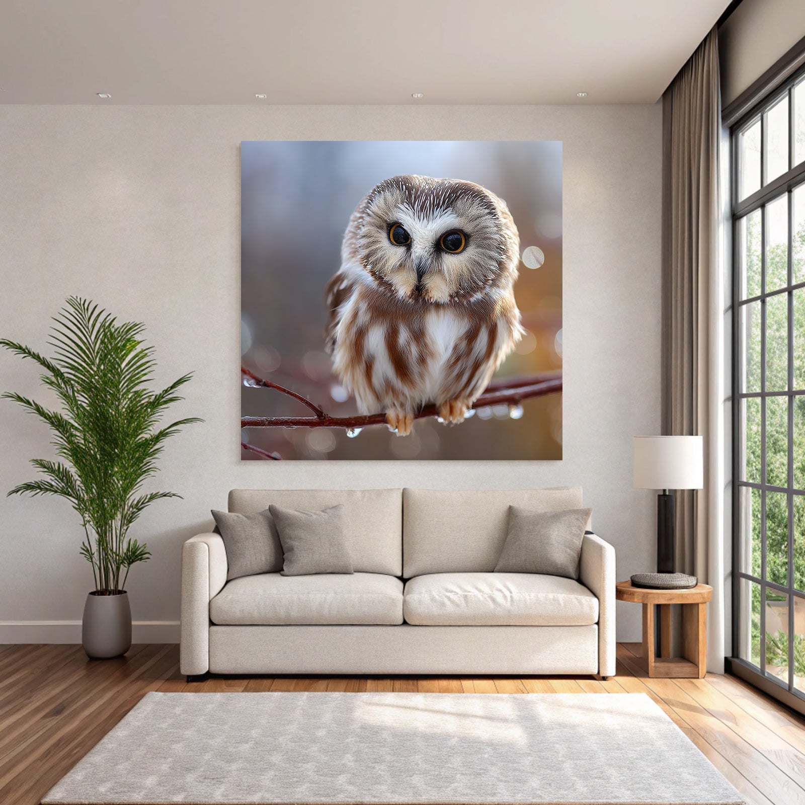 Owl Perched On Branch Natural Setting Blurred Background