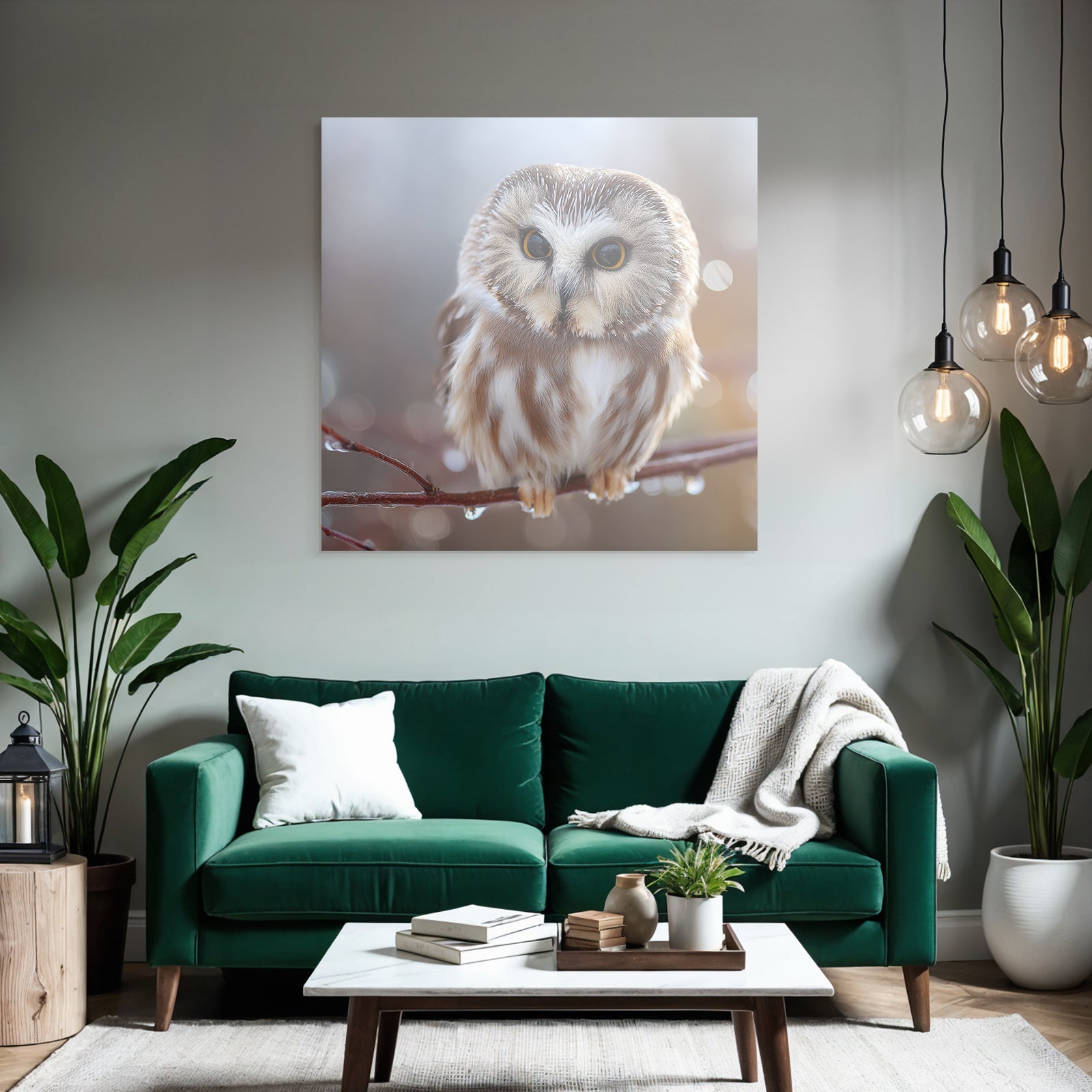 Owl Perched On Branch Natural Setting Blurred Background