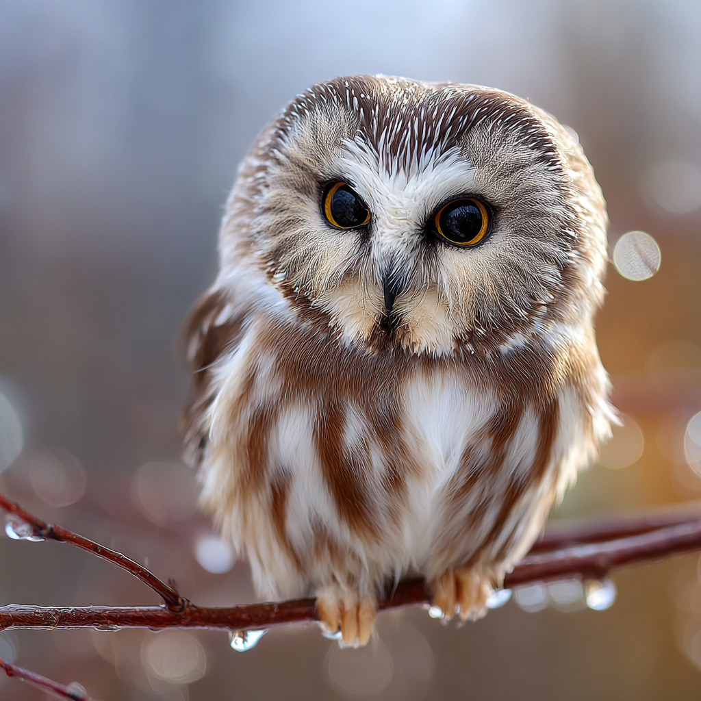 Owl Perched On Branch Natural Setting Blurred Background | Voegel | Tiere