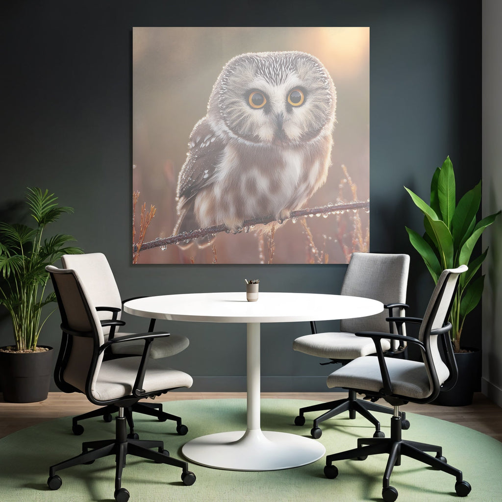 Owl Perched On Branch Natural Setting With Warm Tones