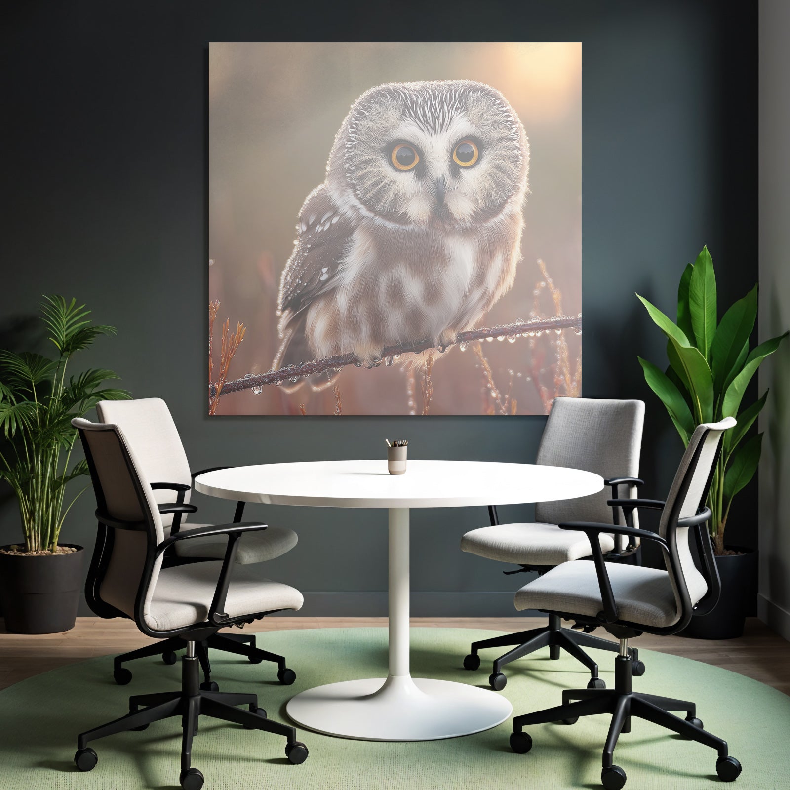 Owl Perched On Branch Natural Setting With Warm Tones
