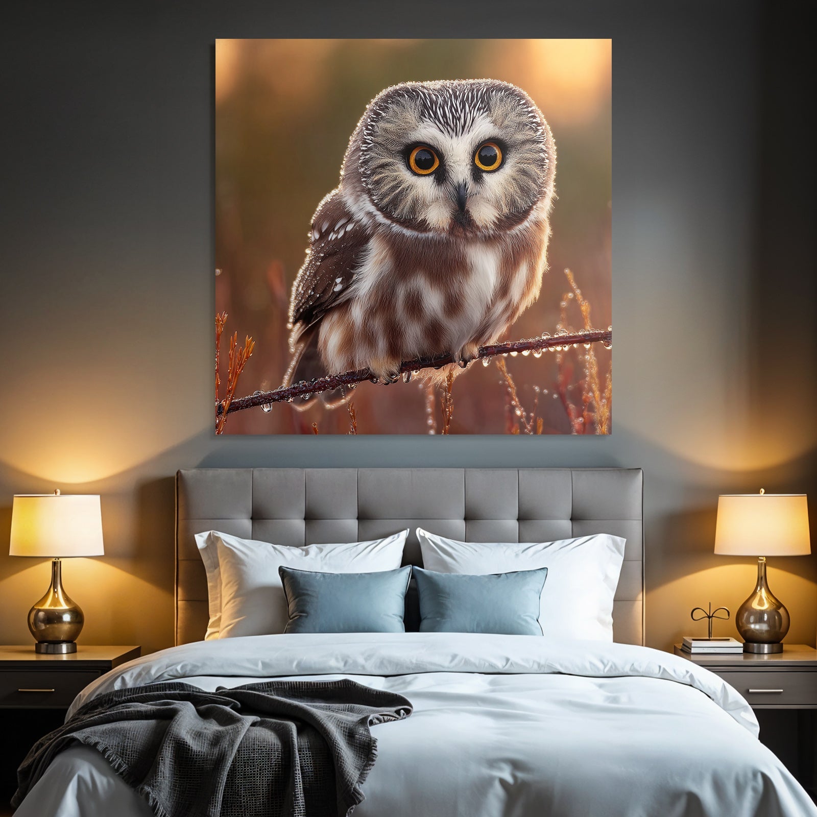 Owl Perched On Branch Natural Setting With Warm Tones