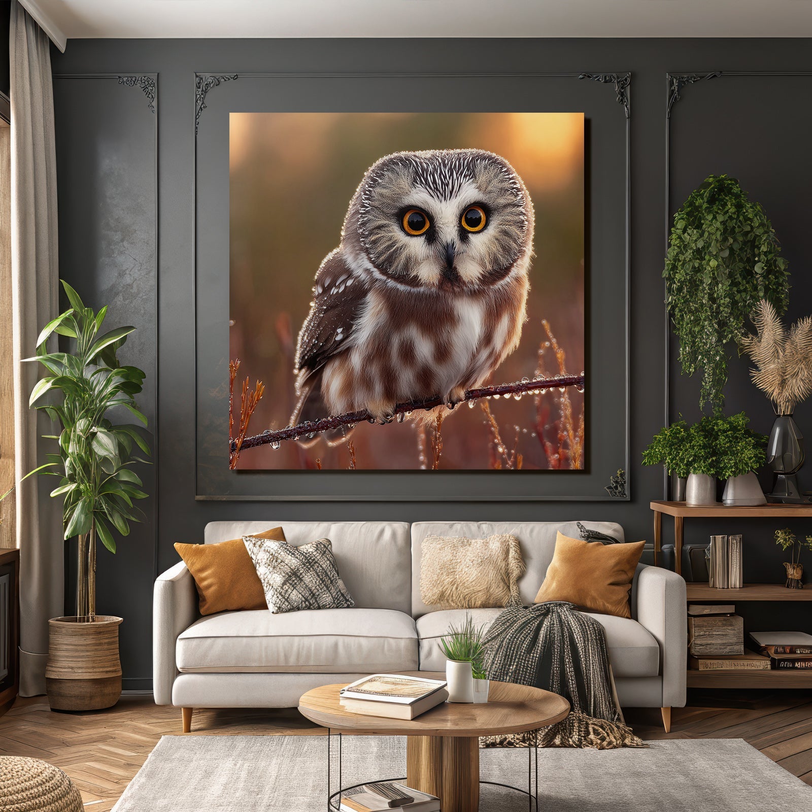 Owl Perched On Branch Natural Setting With Warm Tones