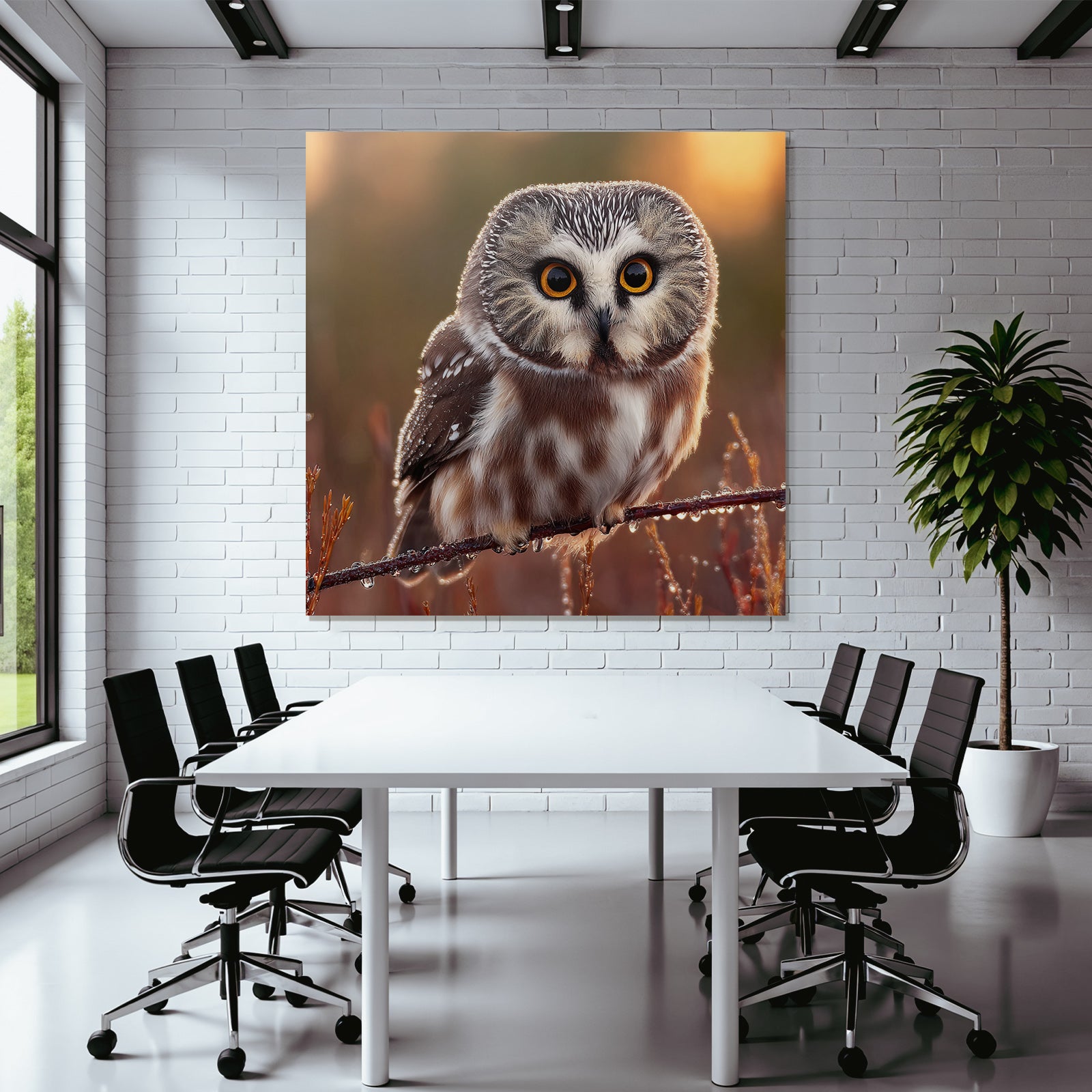 Owl Perched On Branch Natural Setting With Warm Tones