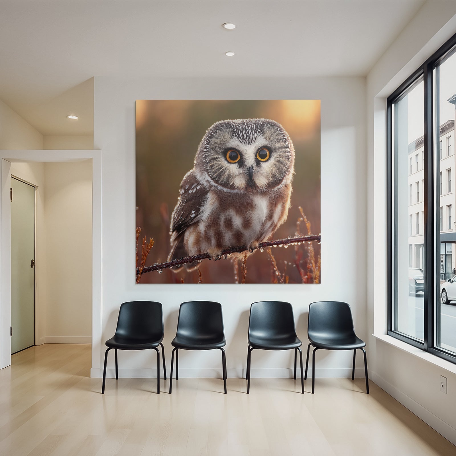 Owl Perched On Branch Natural Setting With Warm Tones