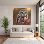 Owl Perched On Branch Natural Setting With Warm Tones