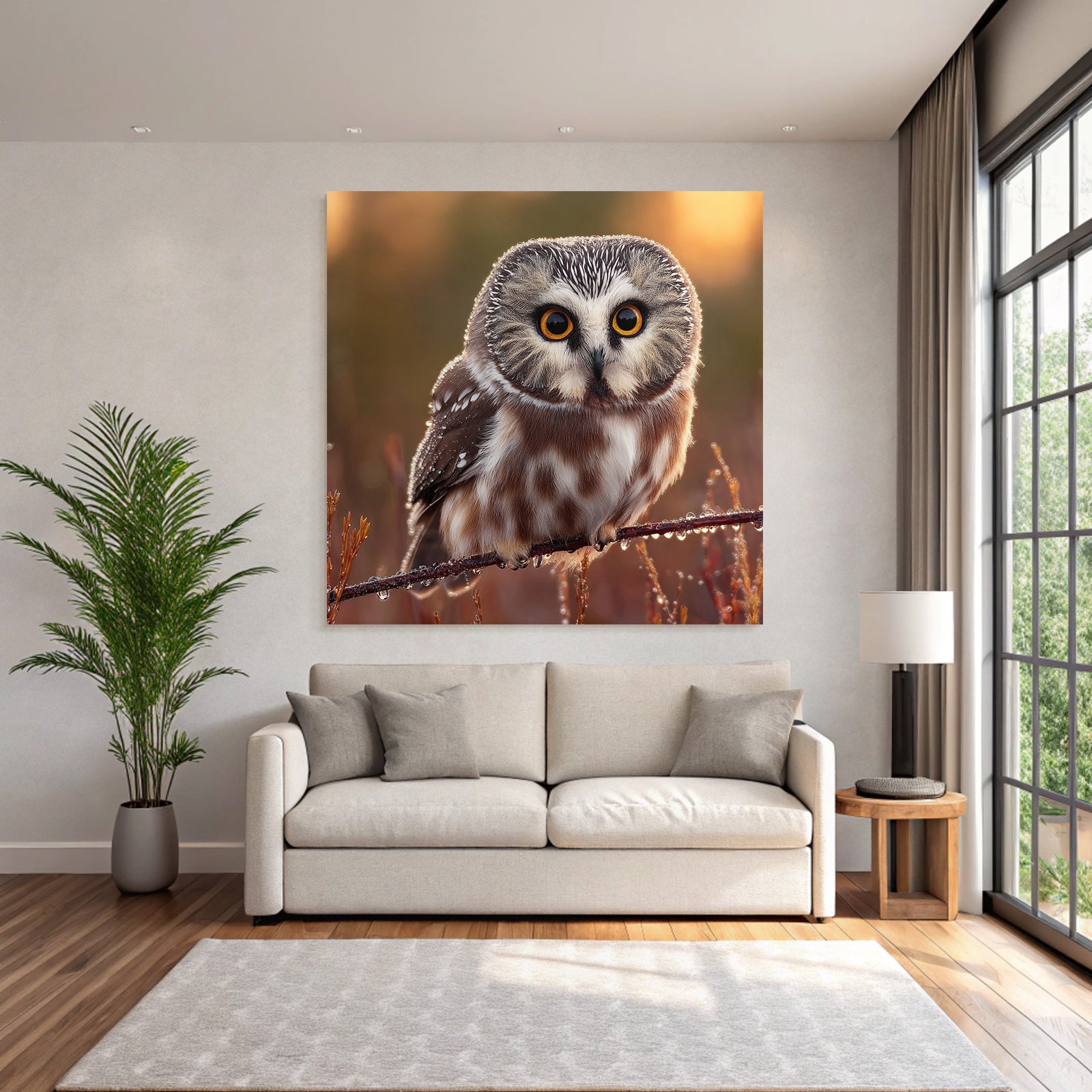 Owl Perched On Branch Natural Setting With Warm Tones