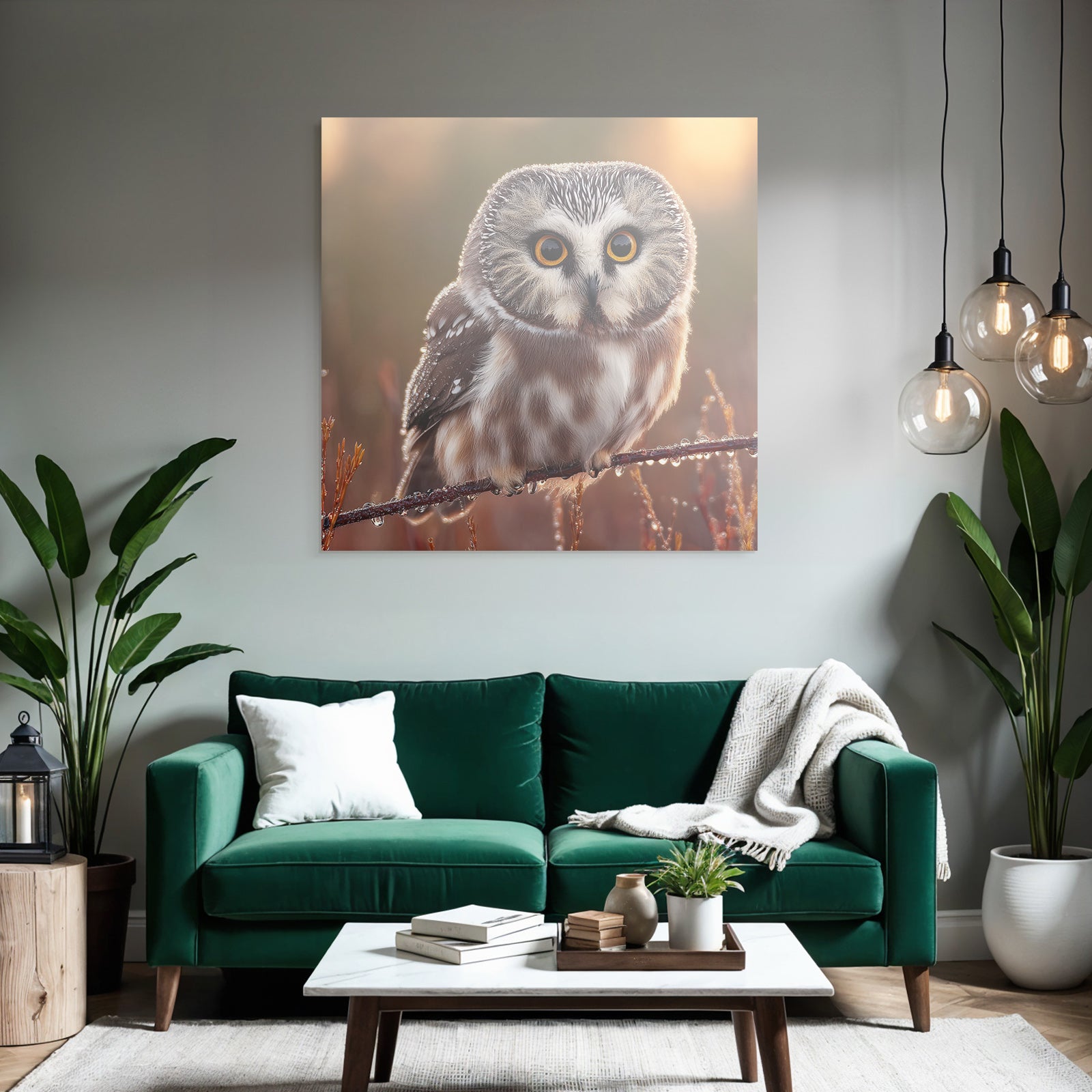 Owl Perched On Branch Natural Setting With Warm Tones
